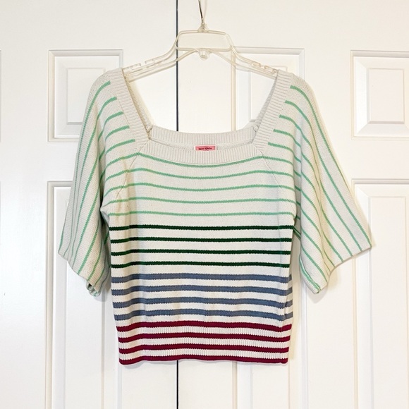 Kate Spade New York Striped Square Neck Crop Sweater Raglan Sleeve. Size XL - Picture 7 of 16